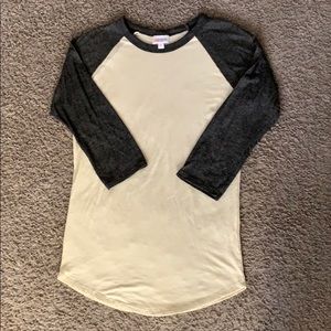 LuLaRoe Cream and grey baseball tee